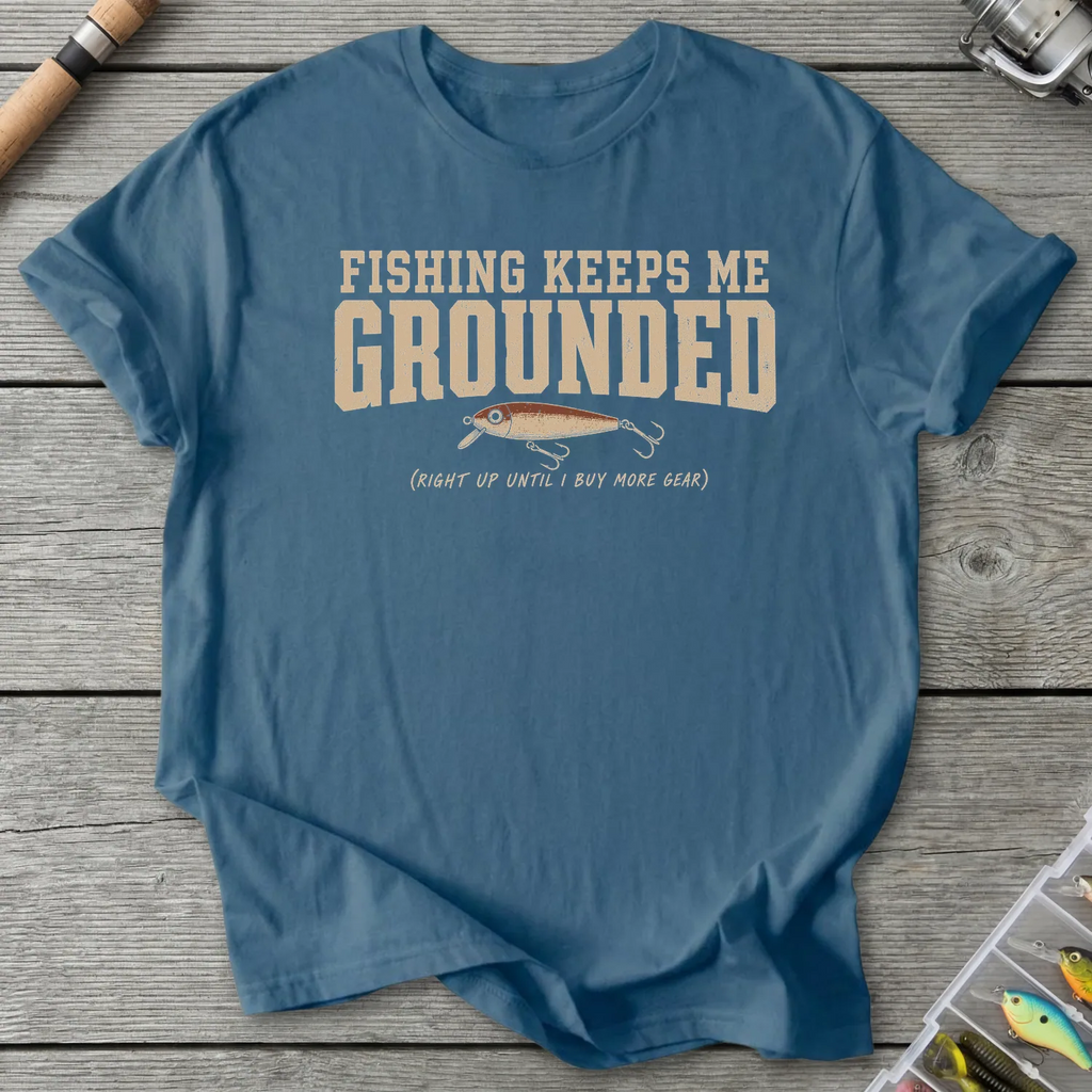 Fishing Keeps Me Grounded T-Shirt in Indigo Blue | River Giants Club