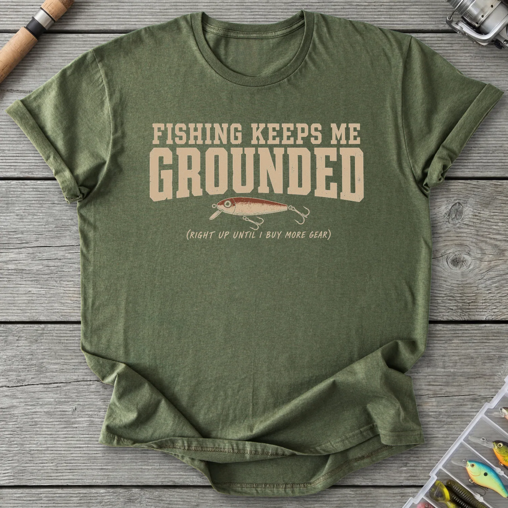 Fishing Keeps Me Grounded T-Shirt in Military Green | River Giants Club