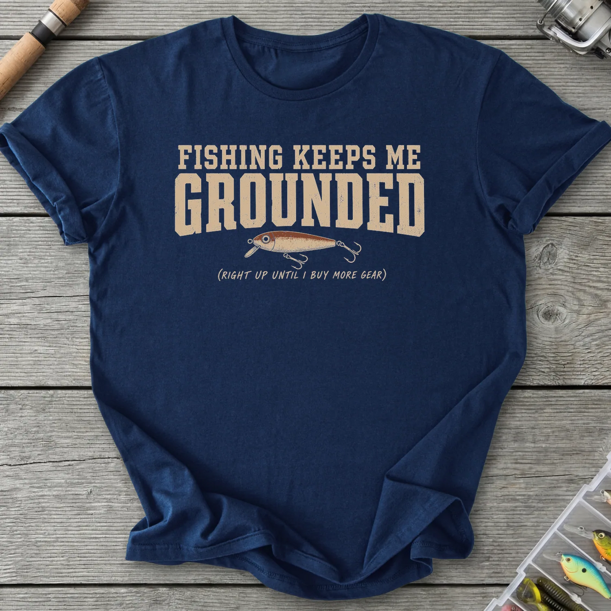 Fishing Keeps Me Grounded T-Shirt in Navy | River Giants Club