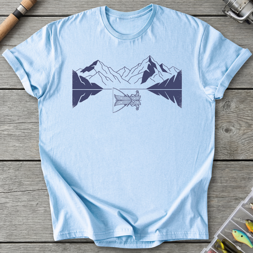 Fishing Lake Mountain Reflection T-Shirt in Light Blue | River Giants Club