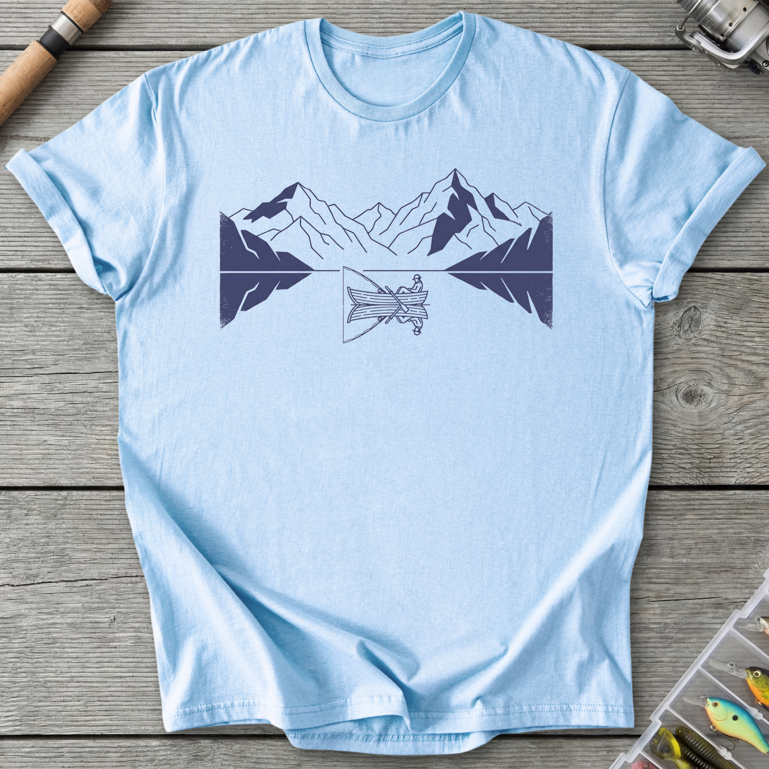 Fishing Lake Mountain Reflection T-Shirt in Light Blue | River Giants Club