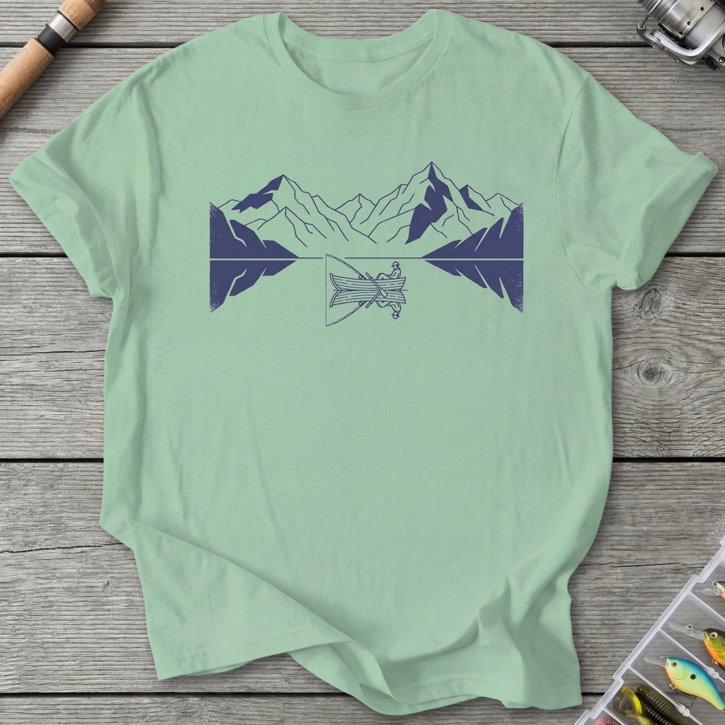 Fishing Lake Mountain Reflection T-Shirt in Mint Green | River Giants Club