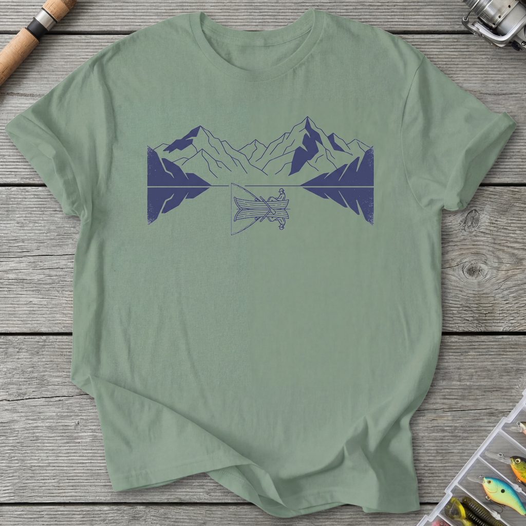 Fishing Lake Mountain Reflection T-Shirt in Sage | River Giants Club