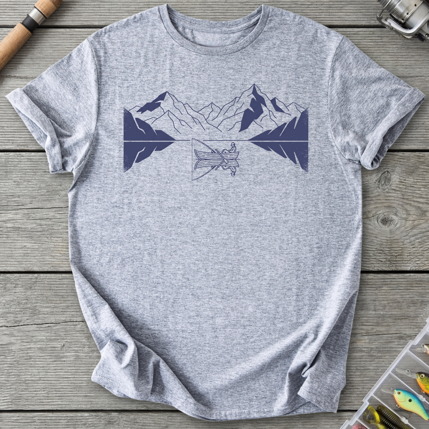 Fishing Lake Mountain Reflection T-Shirt in Sport Grey | River Giants Club