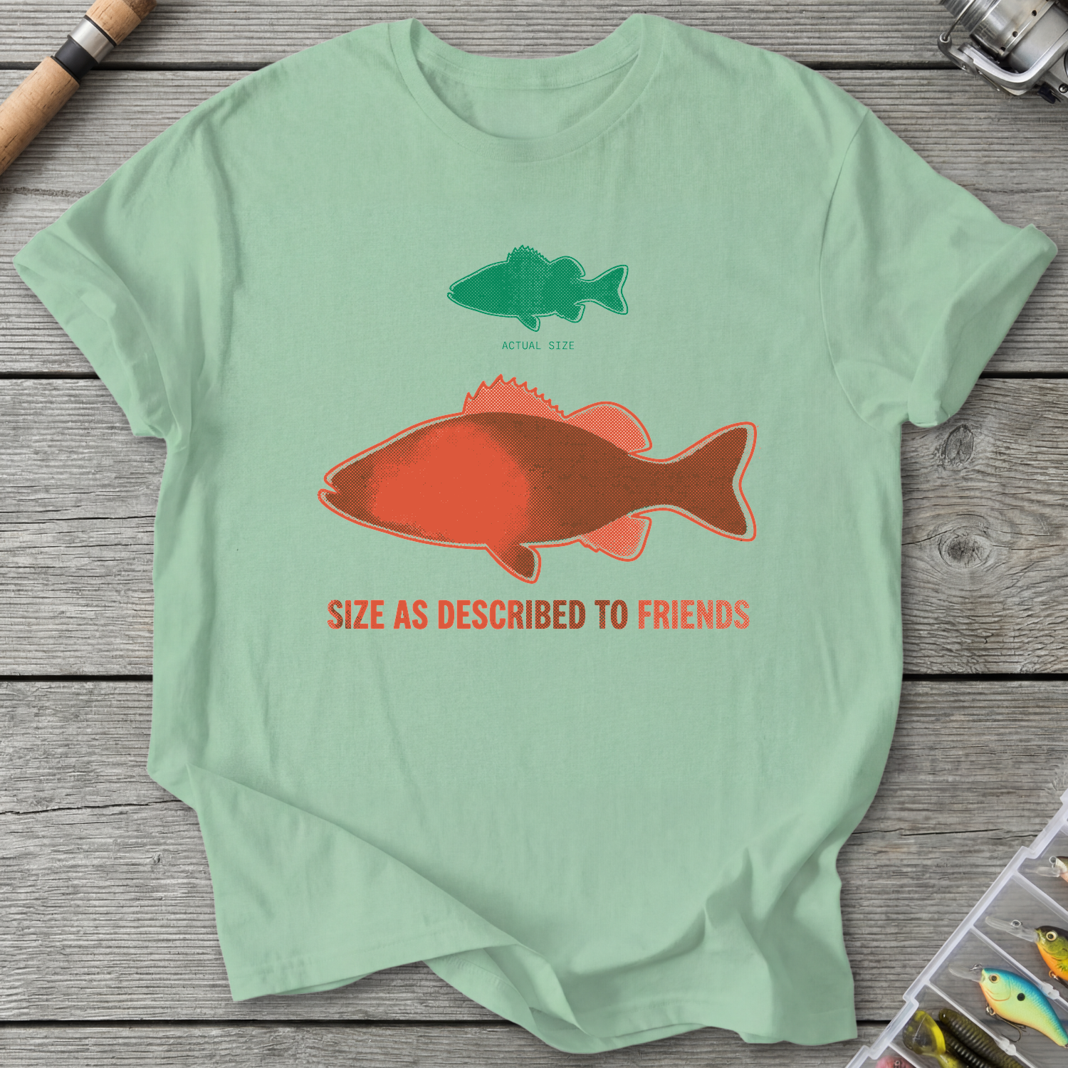 Fishing Lie Risograph Size T-Shirt in Mint Green | River Giants Club