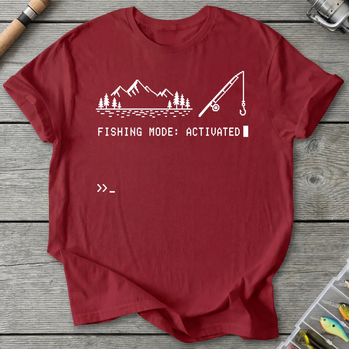 Fishing Mode Activated T-Shirt in Antique Cherry Red | River Giants Club