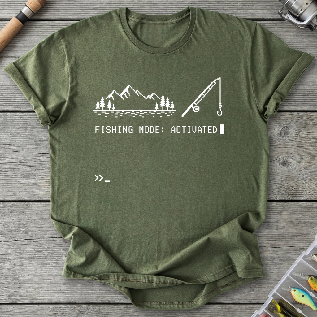 Fishing Mode Activated T-Shirt in Military Green | River Giants Club