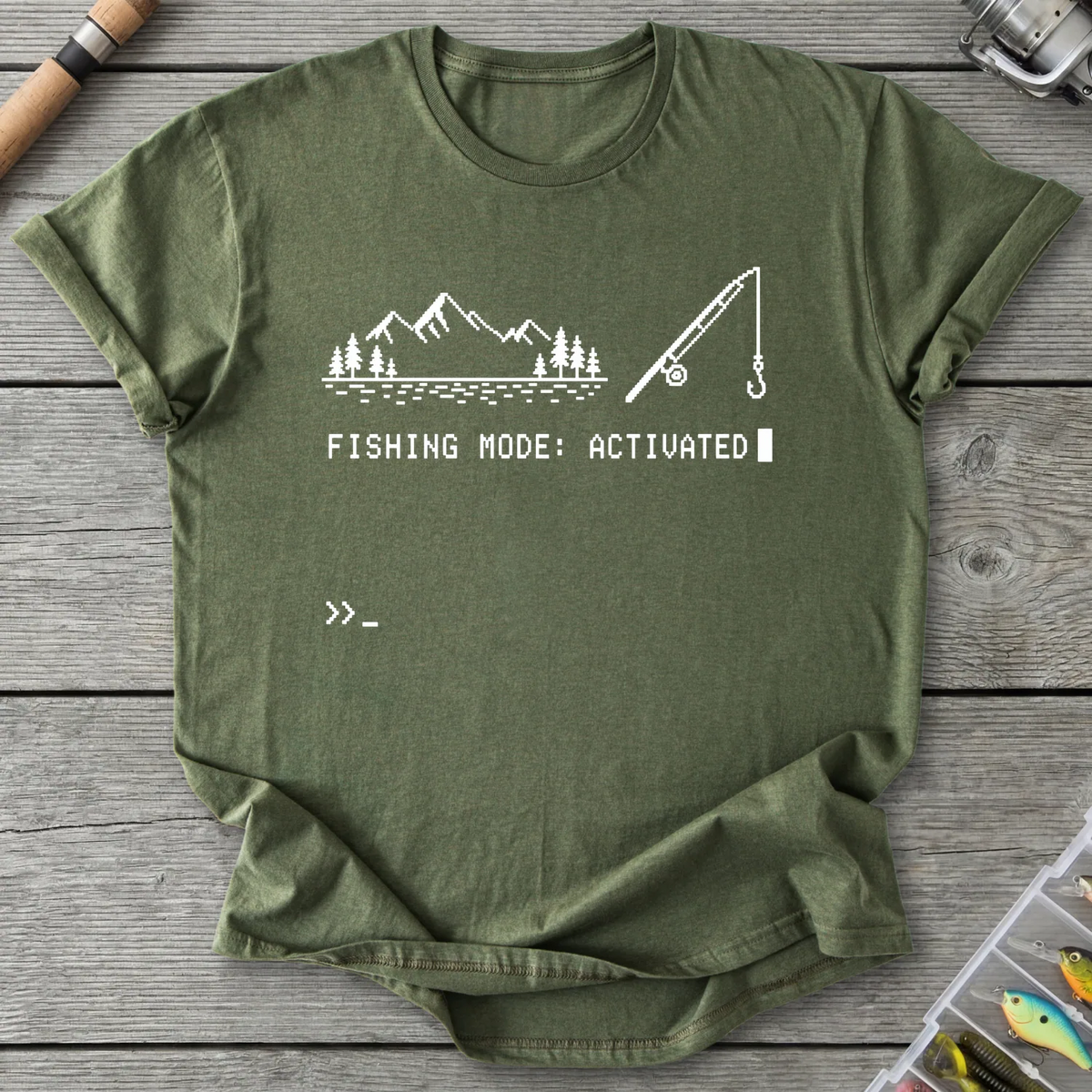 Fishing Mode Activated T-Shirt in Military Green | River Giants Club