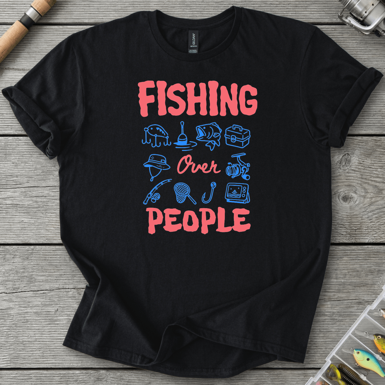 Fishing Over People T-Shirt in Black | River Giants Club