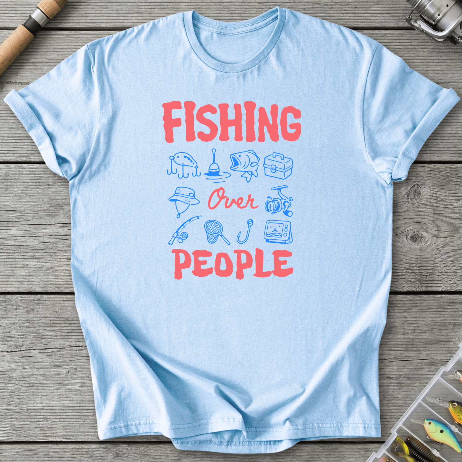 Fishing Over People T-Shirt in Light Blue | River Giants Club