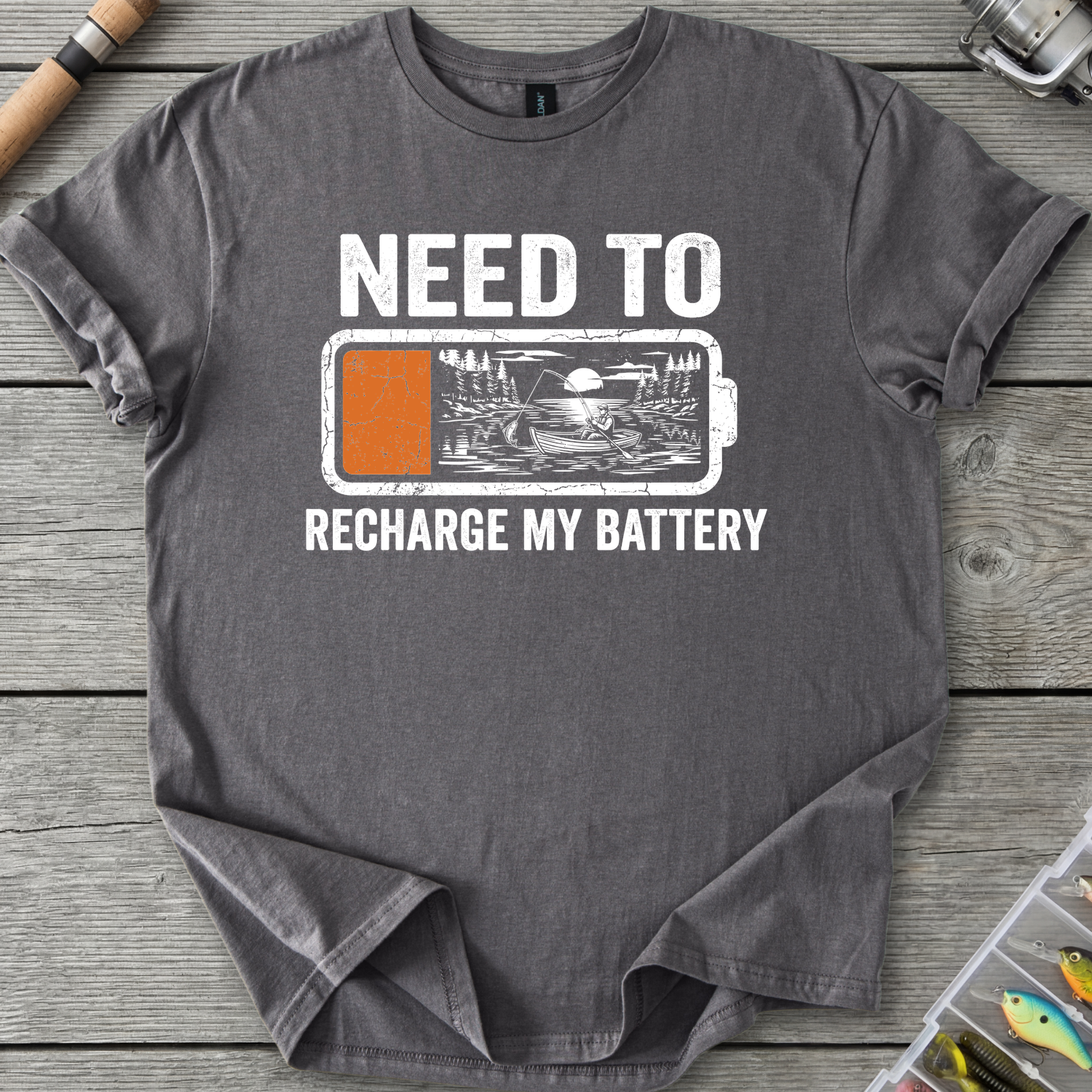 Fishing Recharge My Battery T-Shirt in Charcoal | River Giants Club
