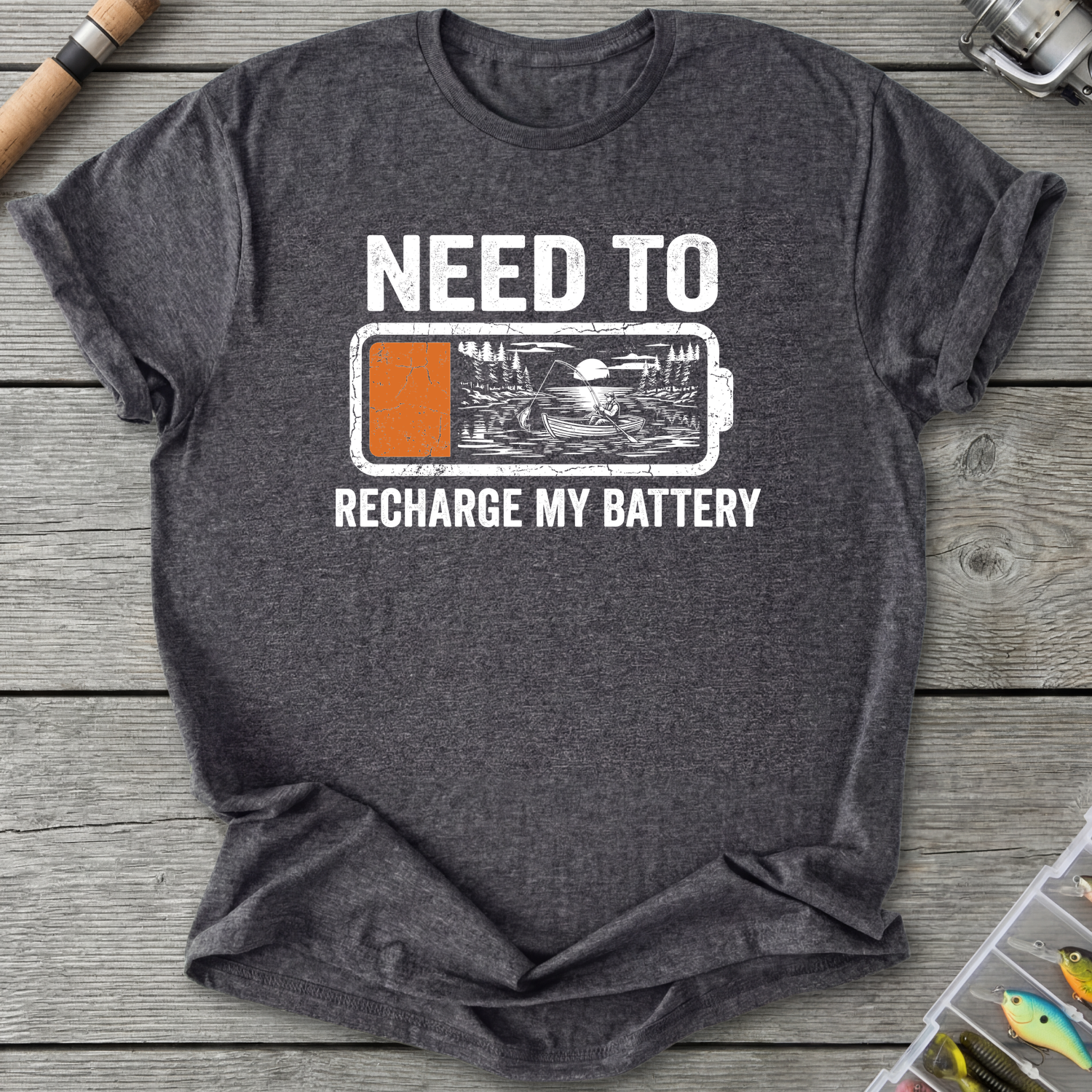 Fishing Recharge My Battery T-Shirt in Dark Heather Grey | River Giants Club