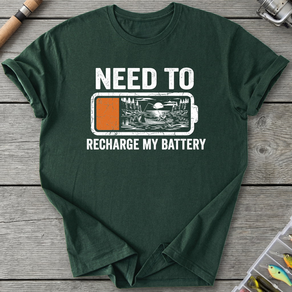 Fishing Recharge My Battery T-Shirt in Forest Green | River Giants Club