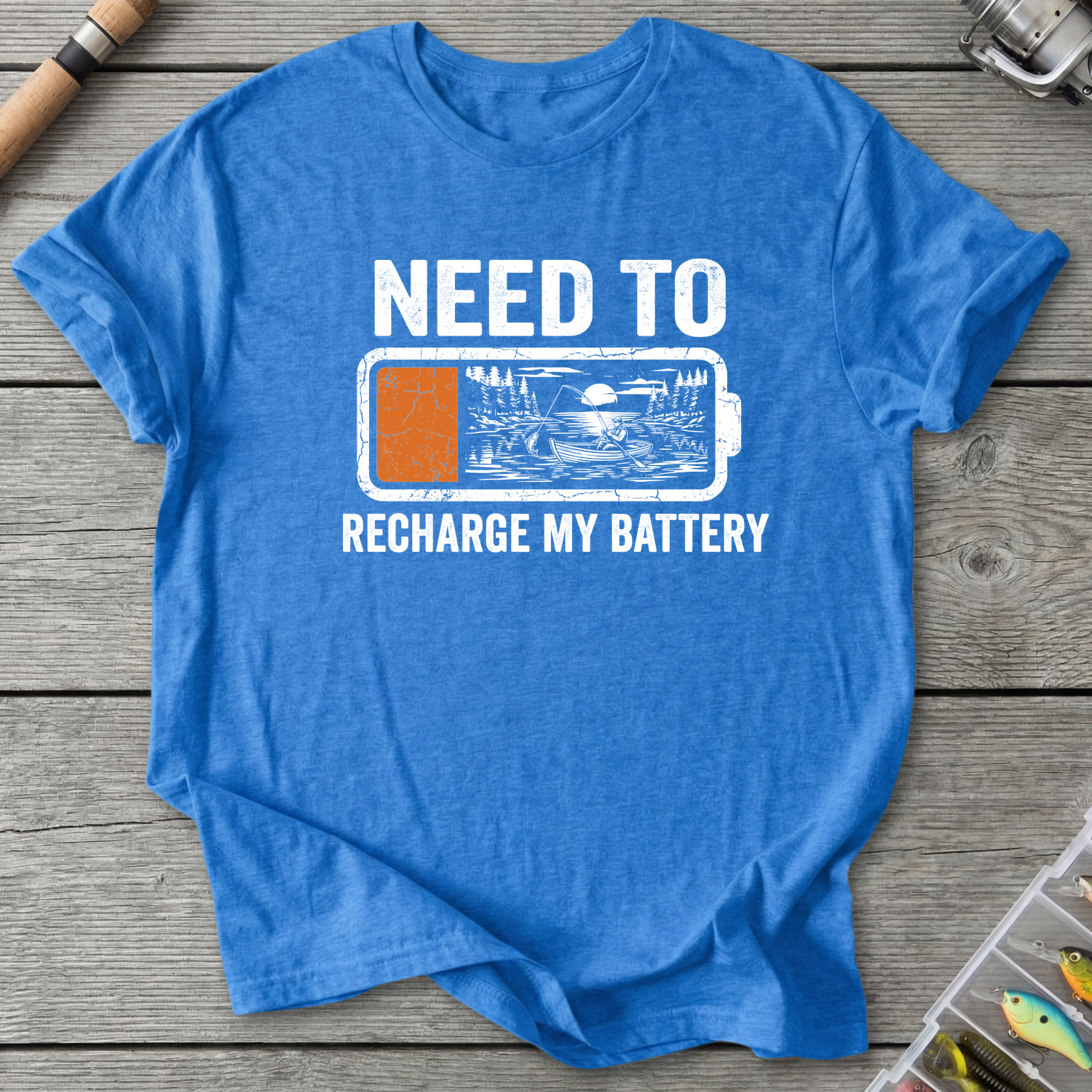 Fishing Recharge My Battery T-Shirt in Heather Royal | River Giants Club