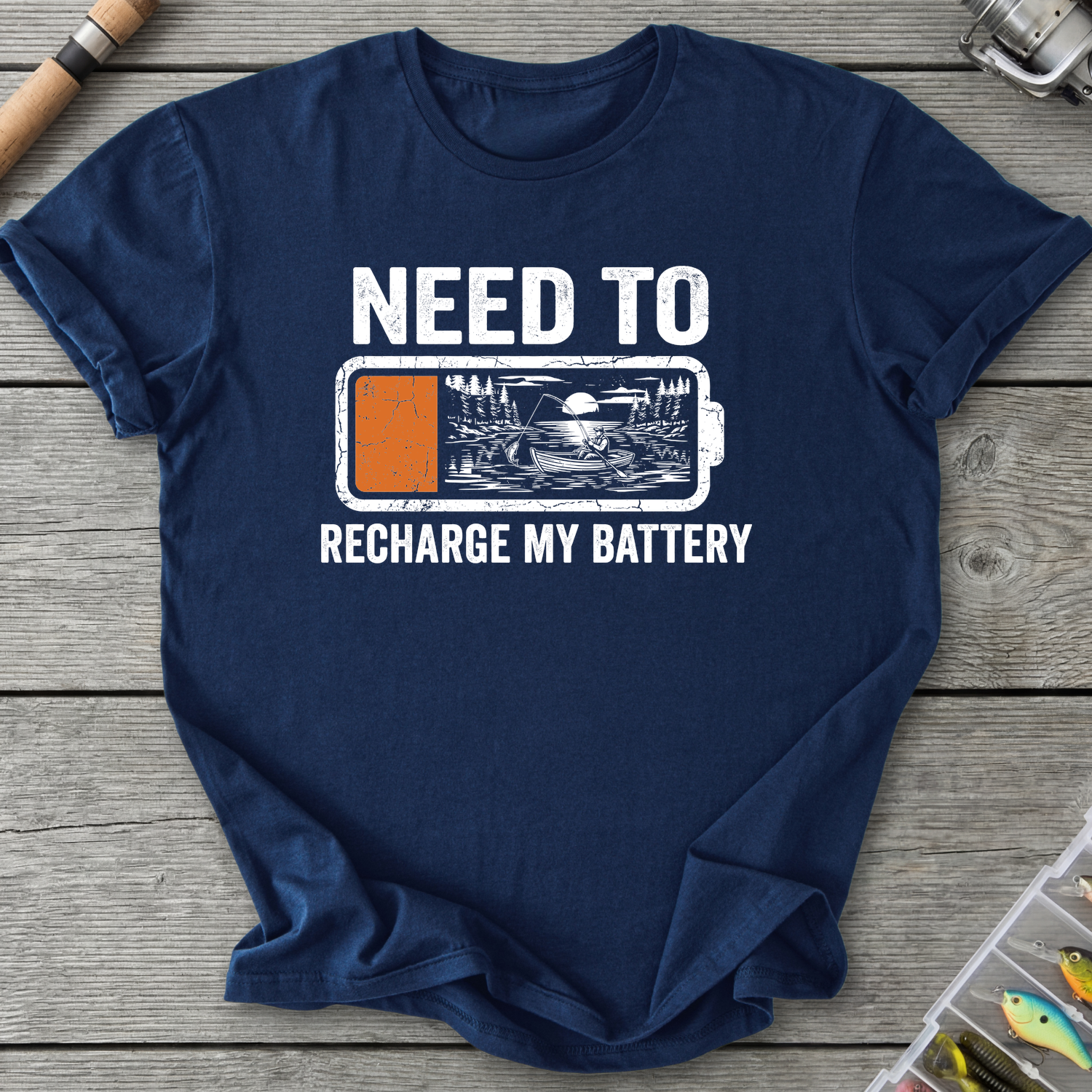 Fishing Recharge My Battery T-Shirt in Navy | River Giants Club