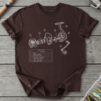 Fishing Reel Exploded View T-Shirt in Dark Chocolate | River Giants Club