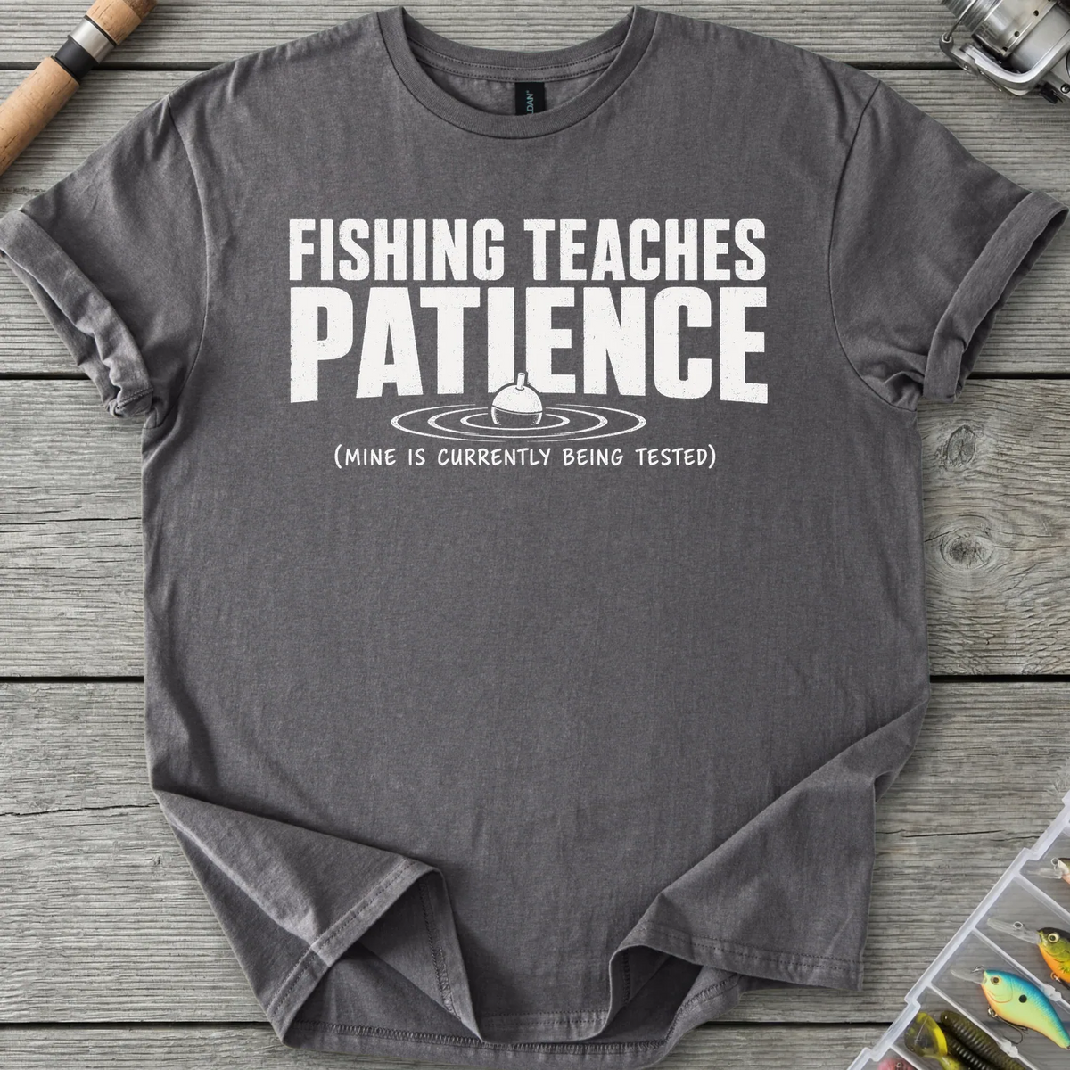 Fishing Teaches Patience T-Shirt in Charcoal | River Giants Club