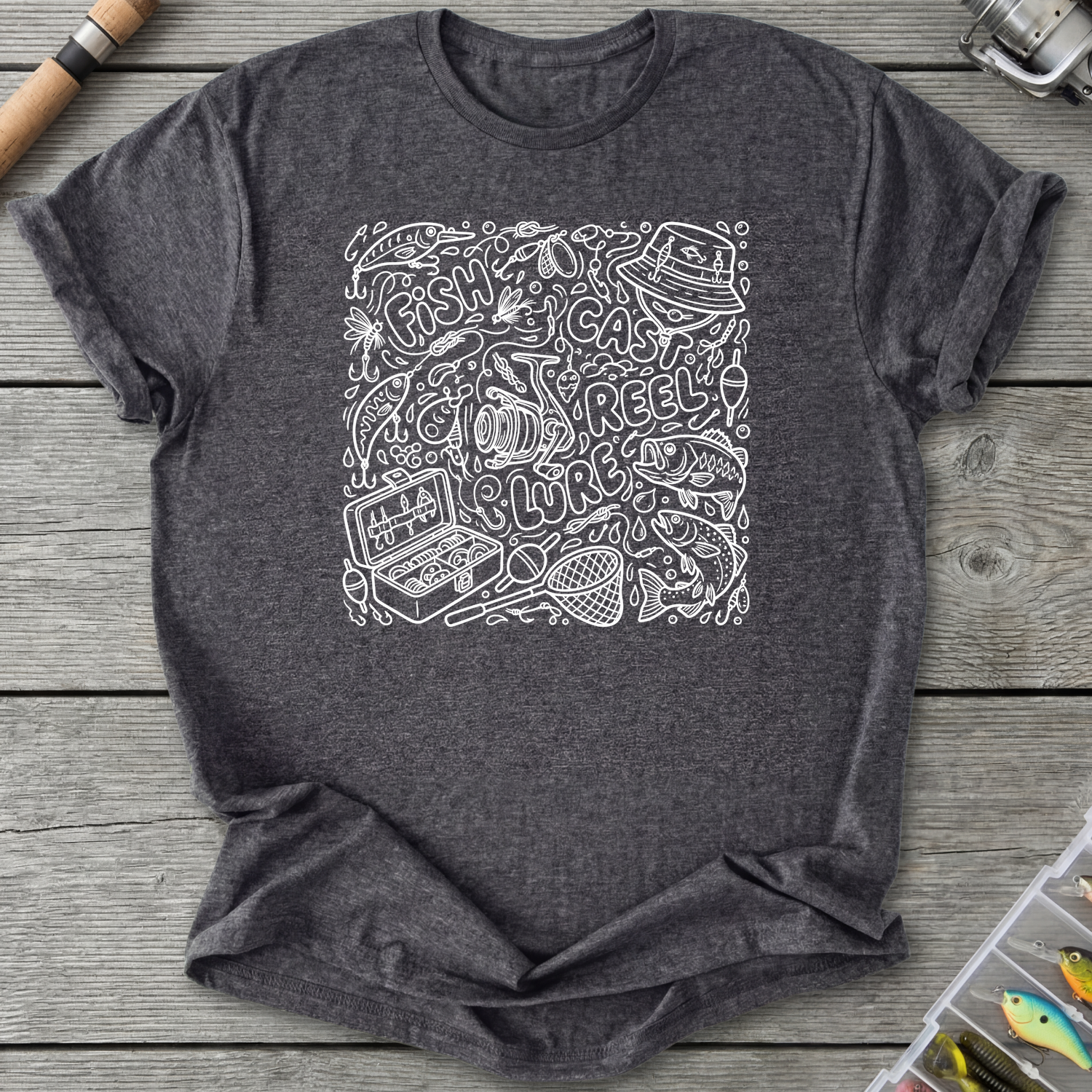 Fishing Trinket Doodle T-Shirt in Dark Heather Grey | River Giants Club