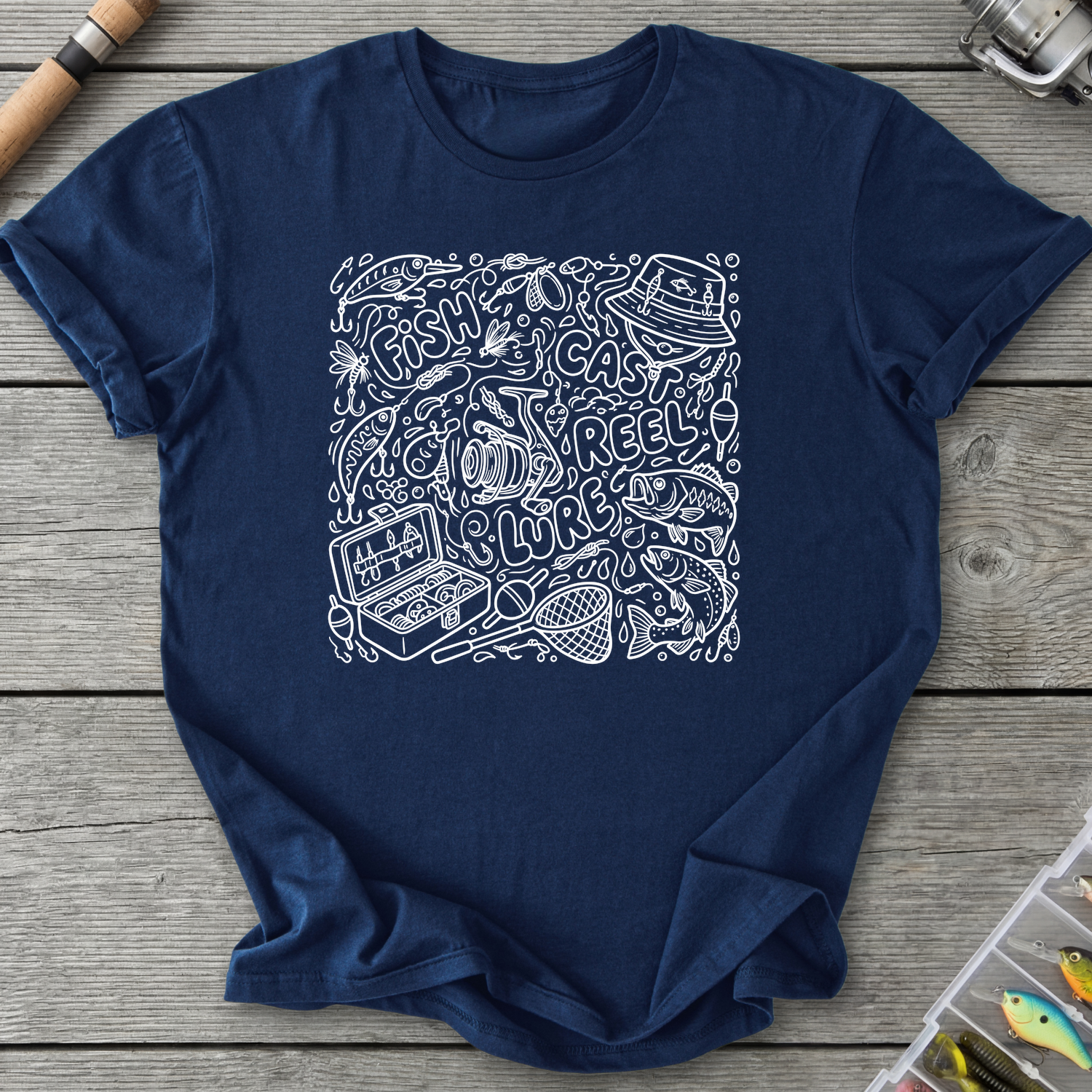 Fishing Trinket Doodle T-Shirt in Navy | River Giants Club