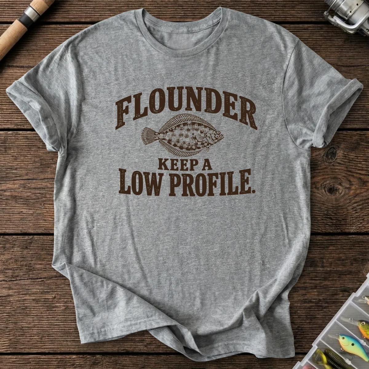 Flounder Keep A Low Profile T-Shirt in Graphite Heather | River Giants Club