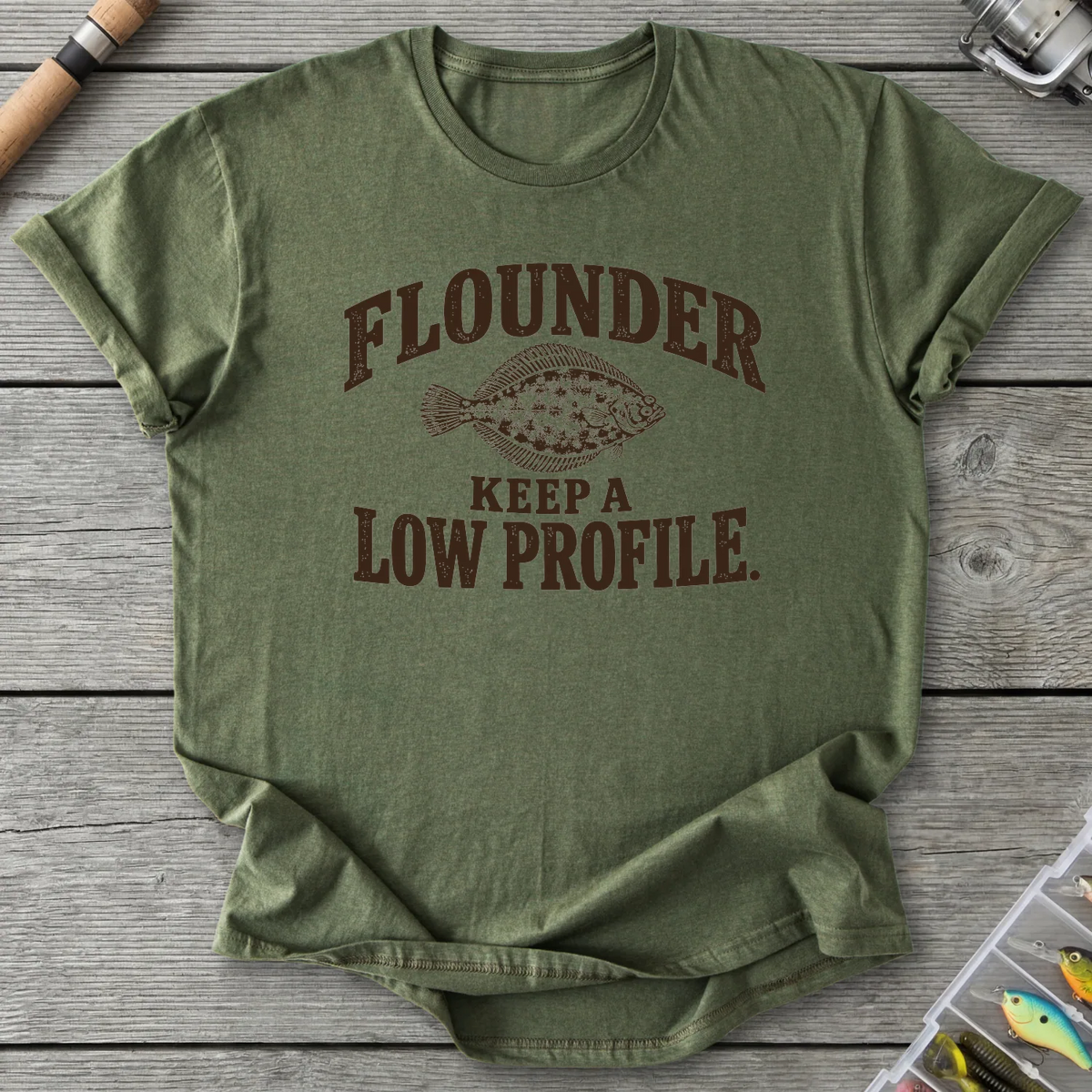 Flounder Keep A Low Profile T-Shirt in Military Green | River Giants Club