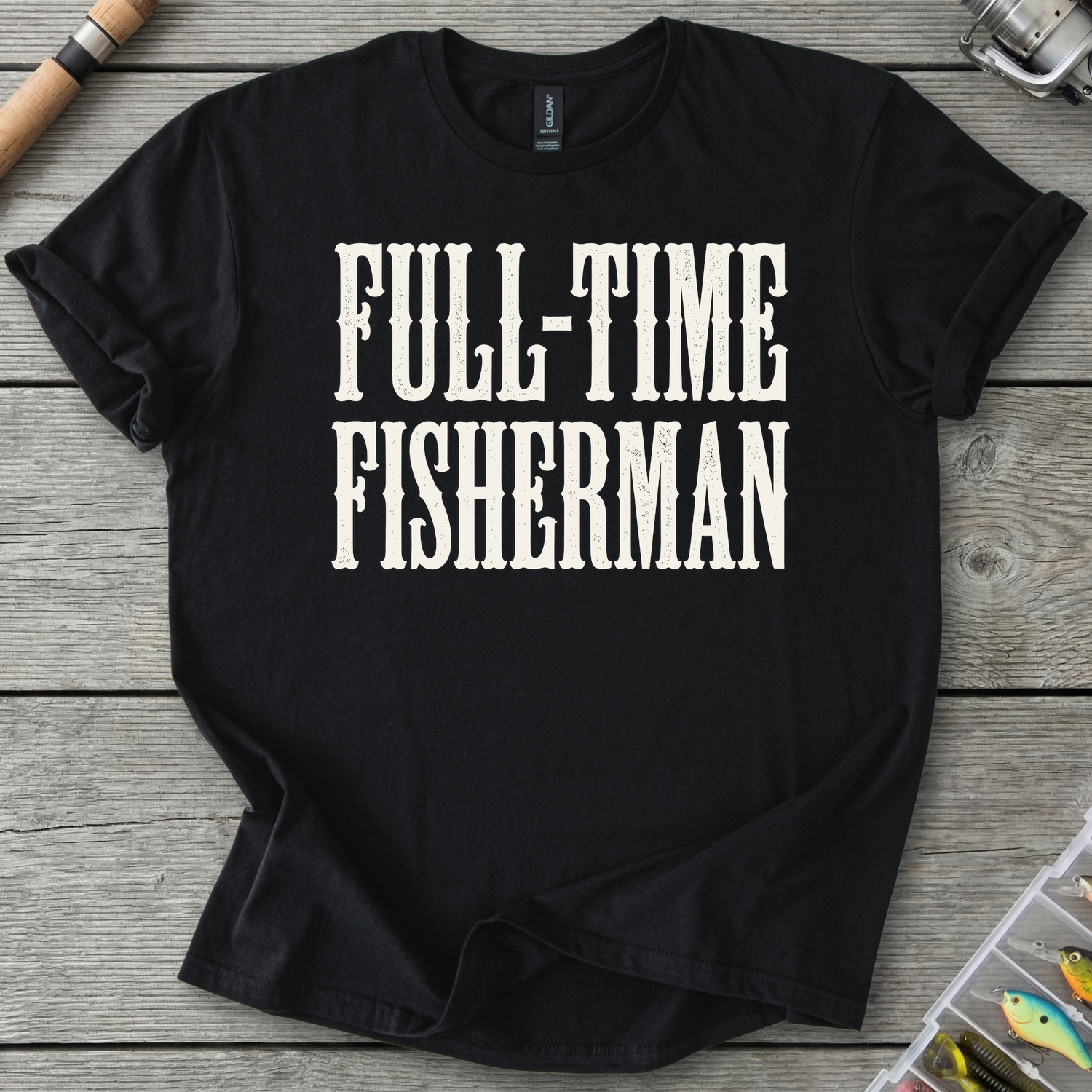 Full Time Fisherman T-Shirt in Black | River Giants Club