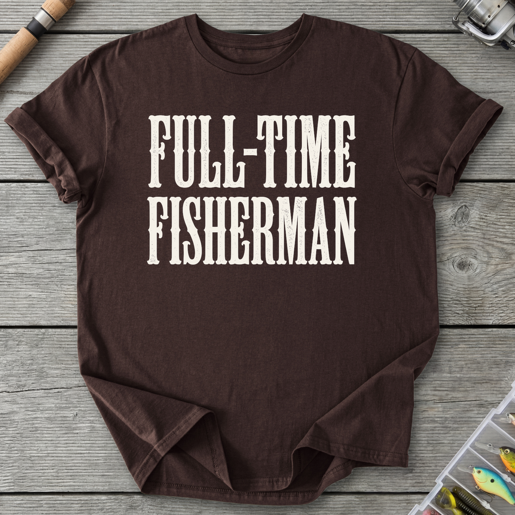 Full Time Fisherman T-Shirt in Dark Chocolate | River Giants Club