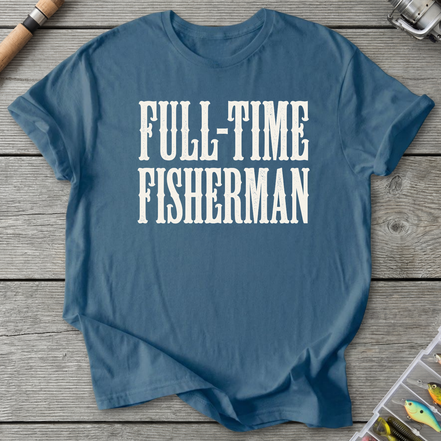 Full Time Fisherman T-Shirt in Indigo Blue | River Giants Club