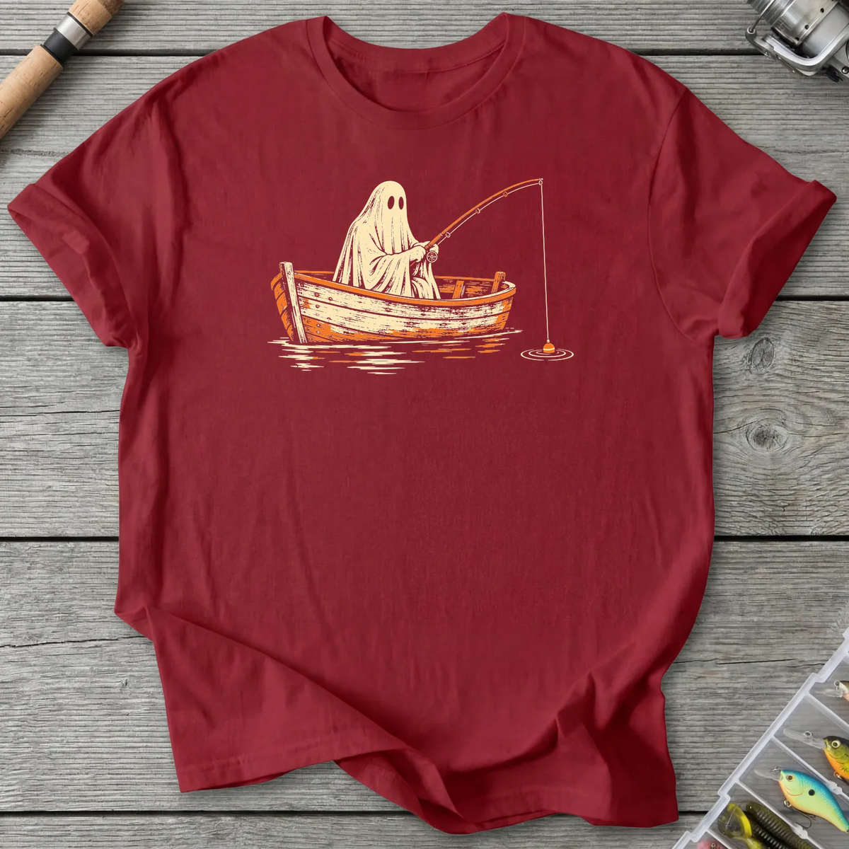 Ghostly Angler Fishing T-Shirt in Antique Cherry Red | River Giants Club