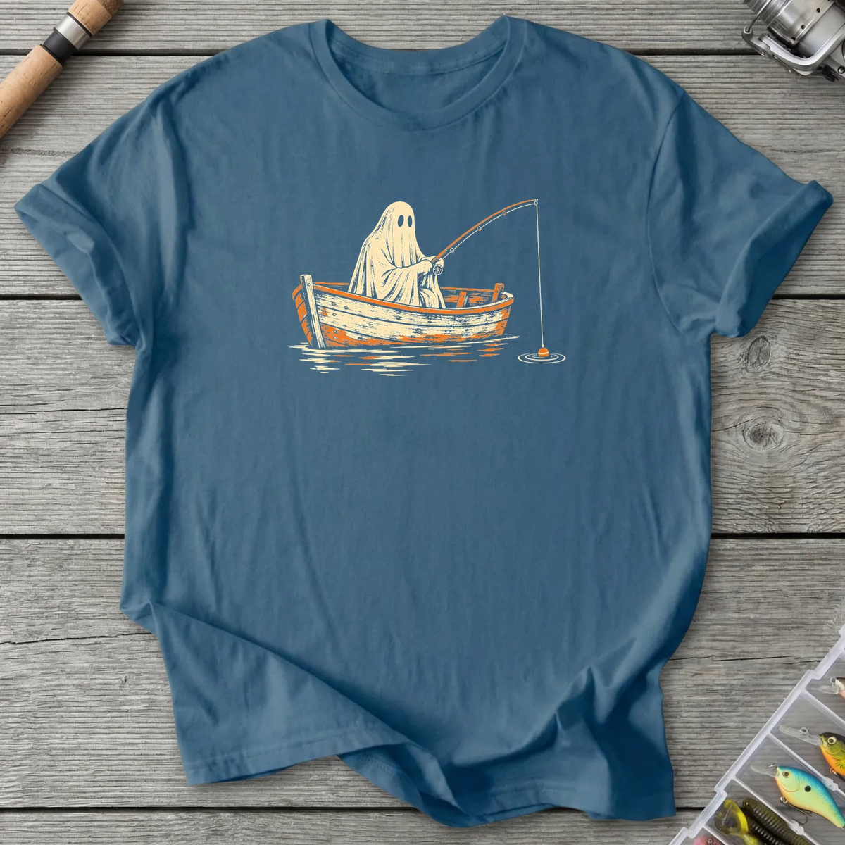 Ghostly Angler Fishing T-Shirt in Indigo Blue | River Giants Club