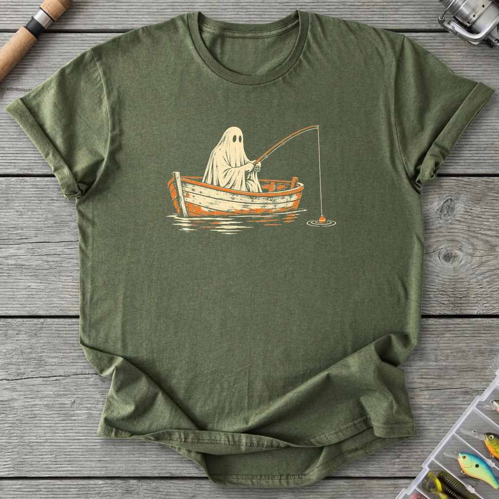 Ghostly Angler Fishing T-Shirt in Military Green | River Giants Club
