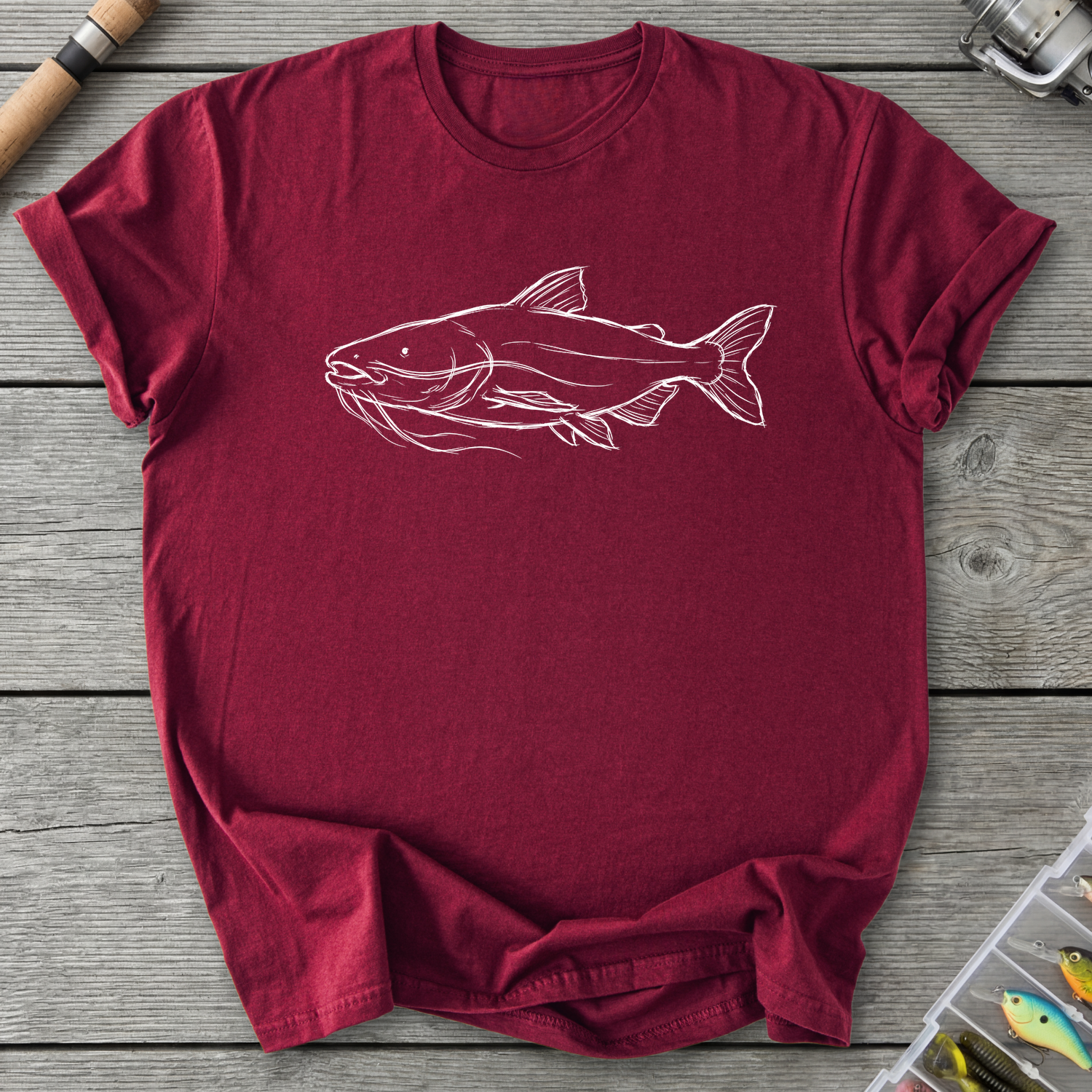 Giant Catfish Sketch Graphic T-Shirt in Maroon | River Giants Club
