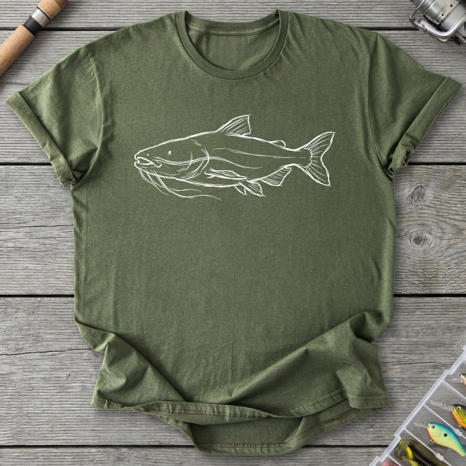 Giant Catfish Sketch Graphic T-Shirt in Military Green | River Giants Club