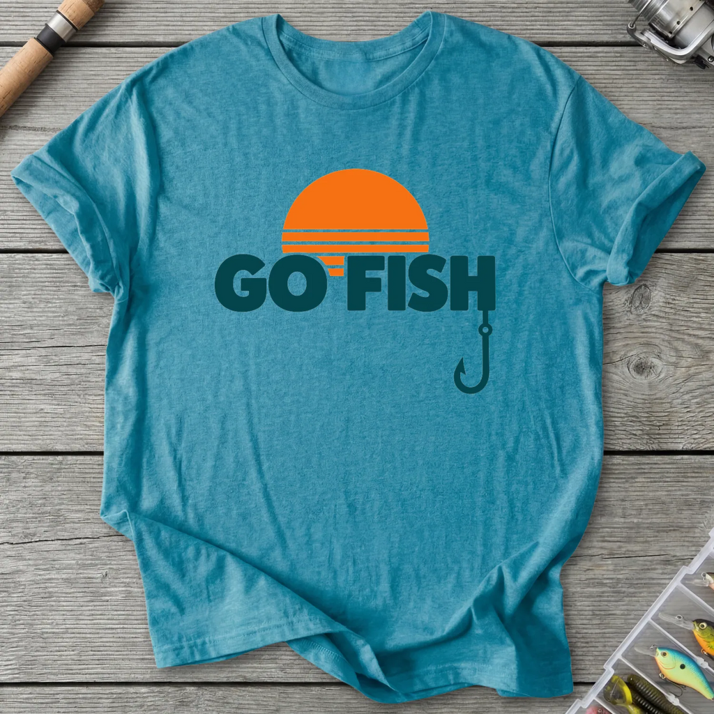 GO FISH Retro Sunset T-Shirt in Heather Galapagos Blue | River Giants Club