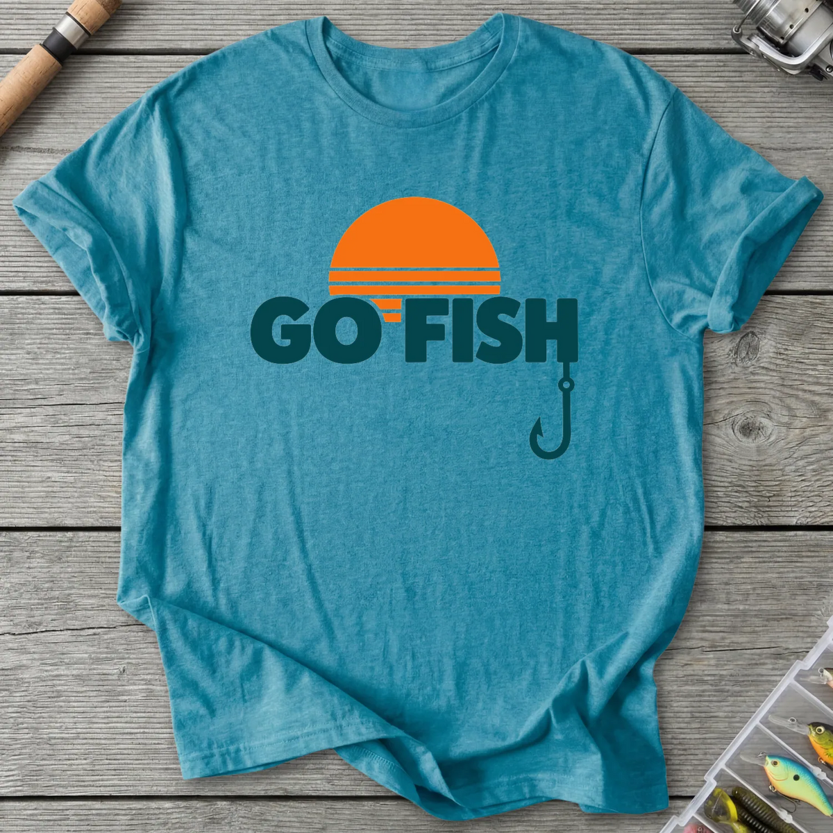 GO FISH Retro Sunset T-Shirt in Heather Galapagos Blue | River Giants Club
