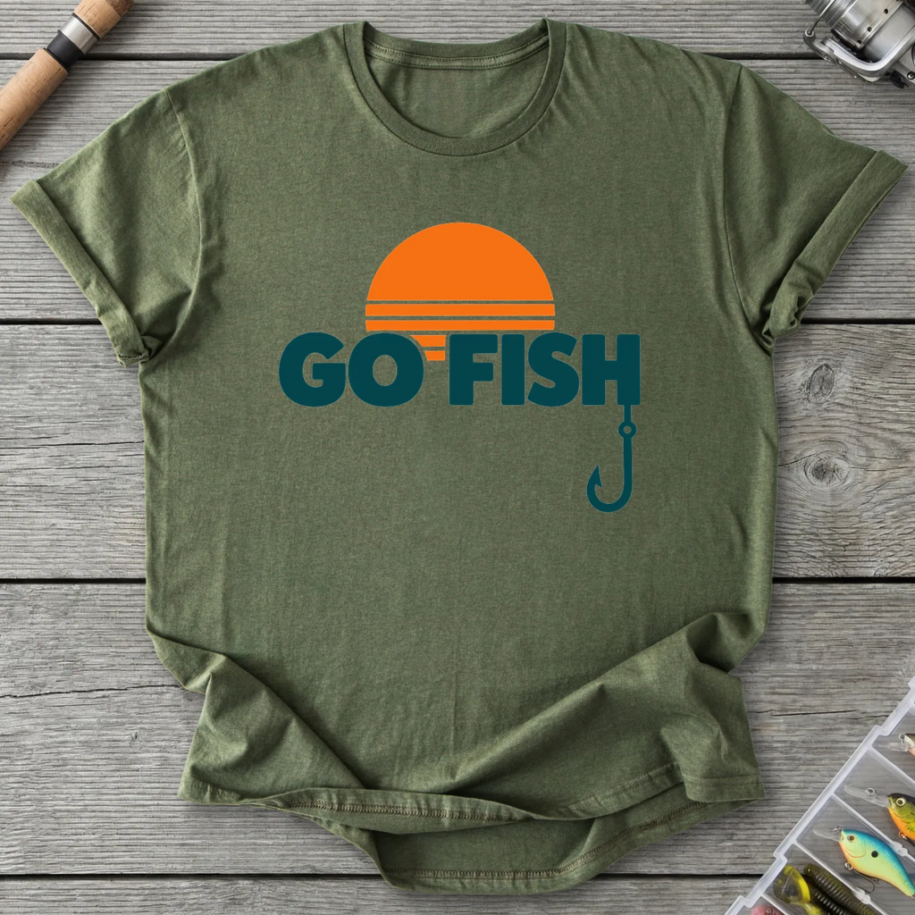 GO FISH Retro Sunset T-Shirt in Military Green | River Giants Club