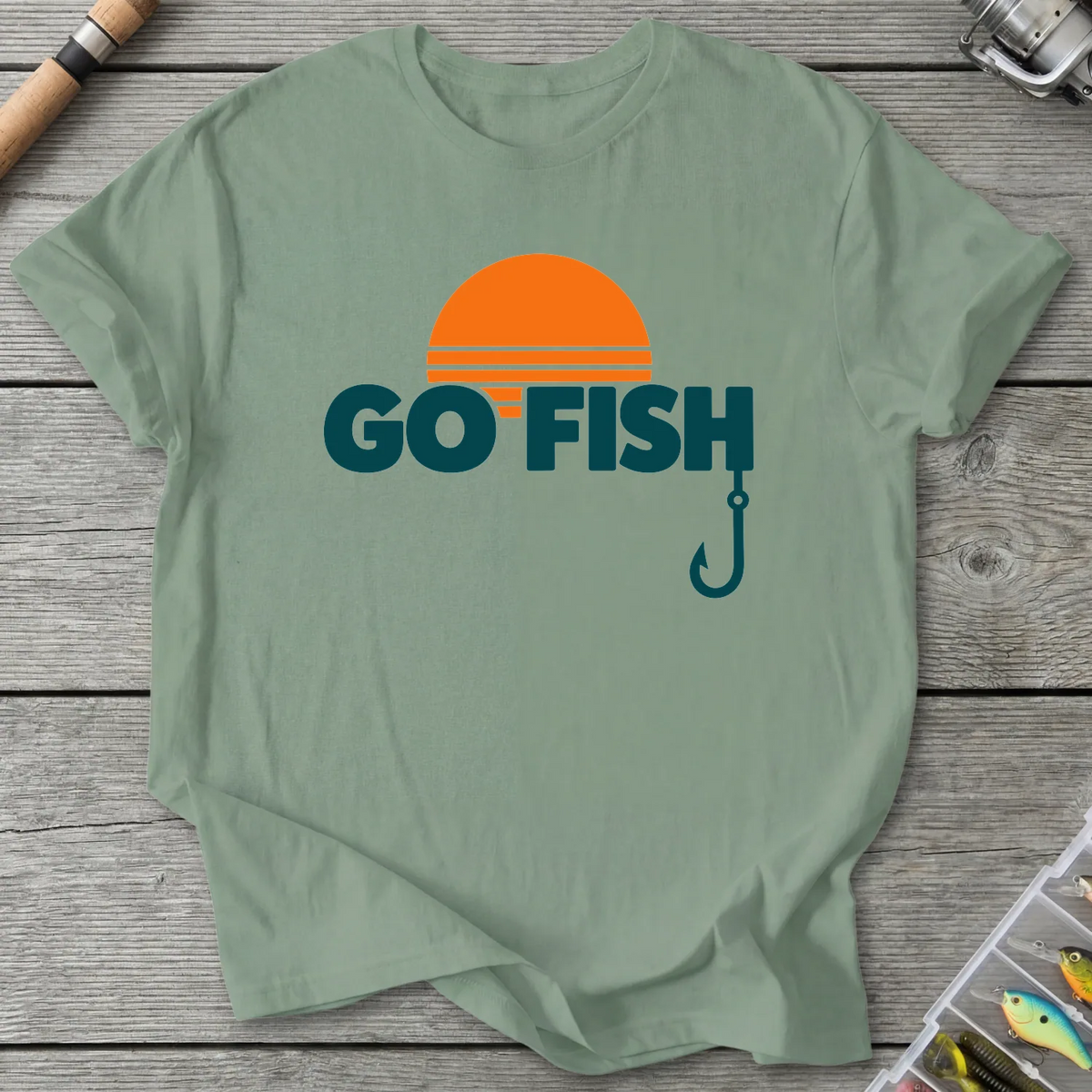 GO FISH Retro Sunset T-Shirt in Sage | River Giants Club