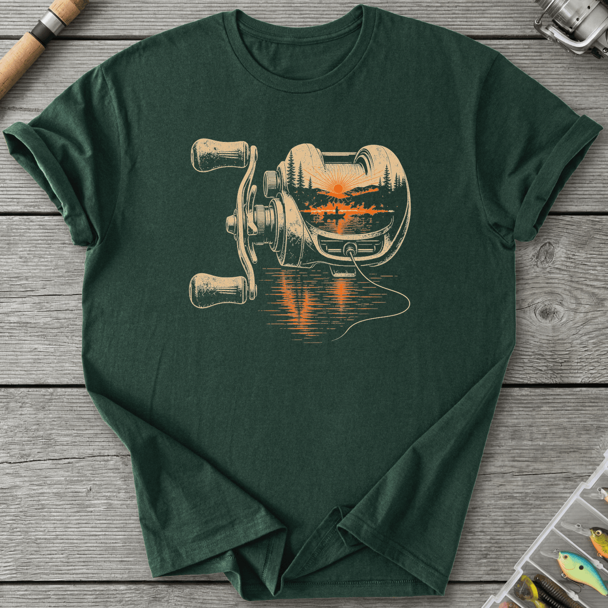 Golden Hour Baitcaster T-Shirt in Forest Green | River Giants Club