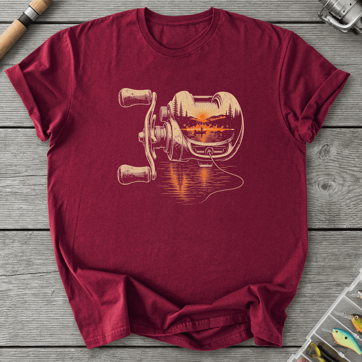 Golden Hour Baitcaster T-Shirt in Maroon | River Giants Club