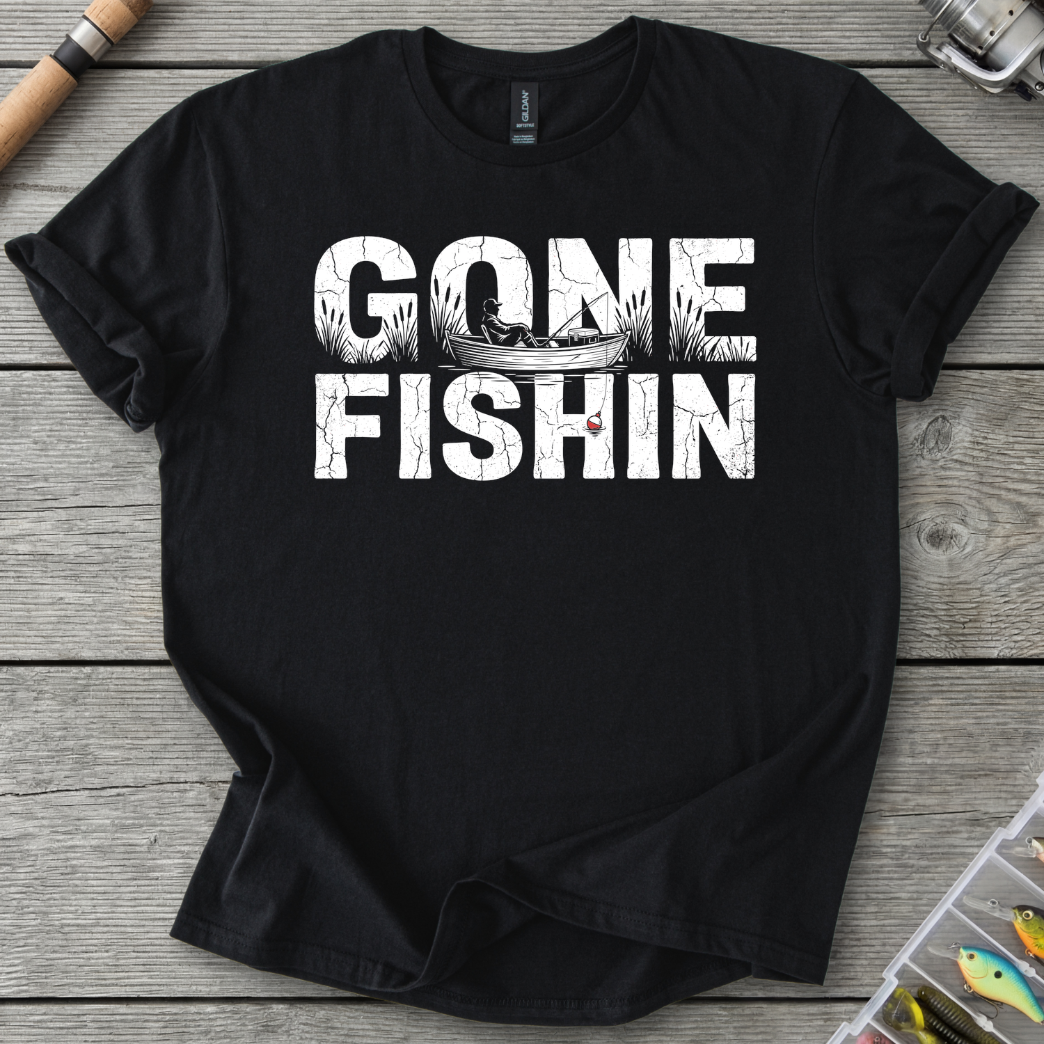 Gone Fishin Silhouette T-Shirt in Black | River Giants Club