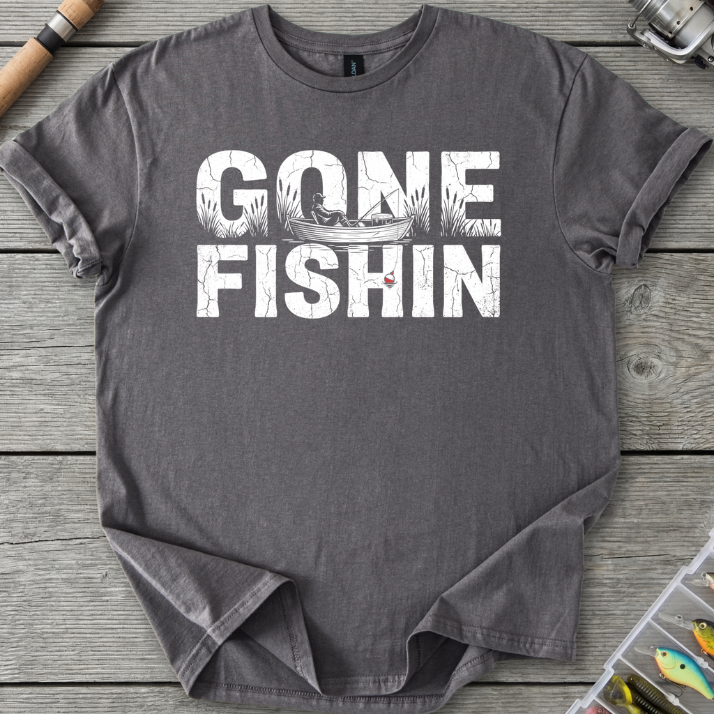 Gone Fishin Silhouette T-Shirt in Charcoal | River Giants Club