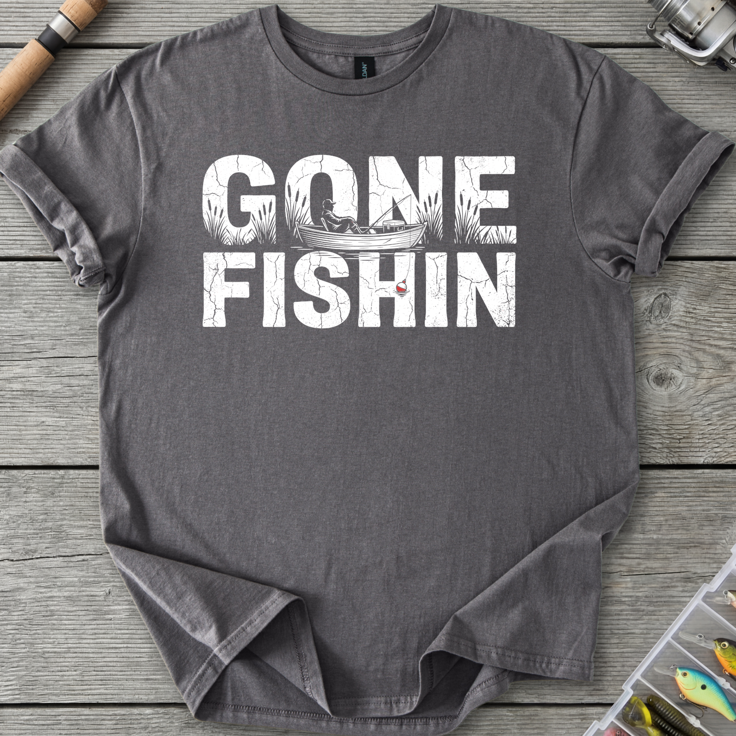 Gone Fishin Silhouette T-Shirt in Charcoal | River Giants Club