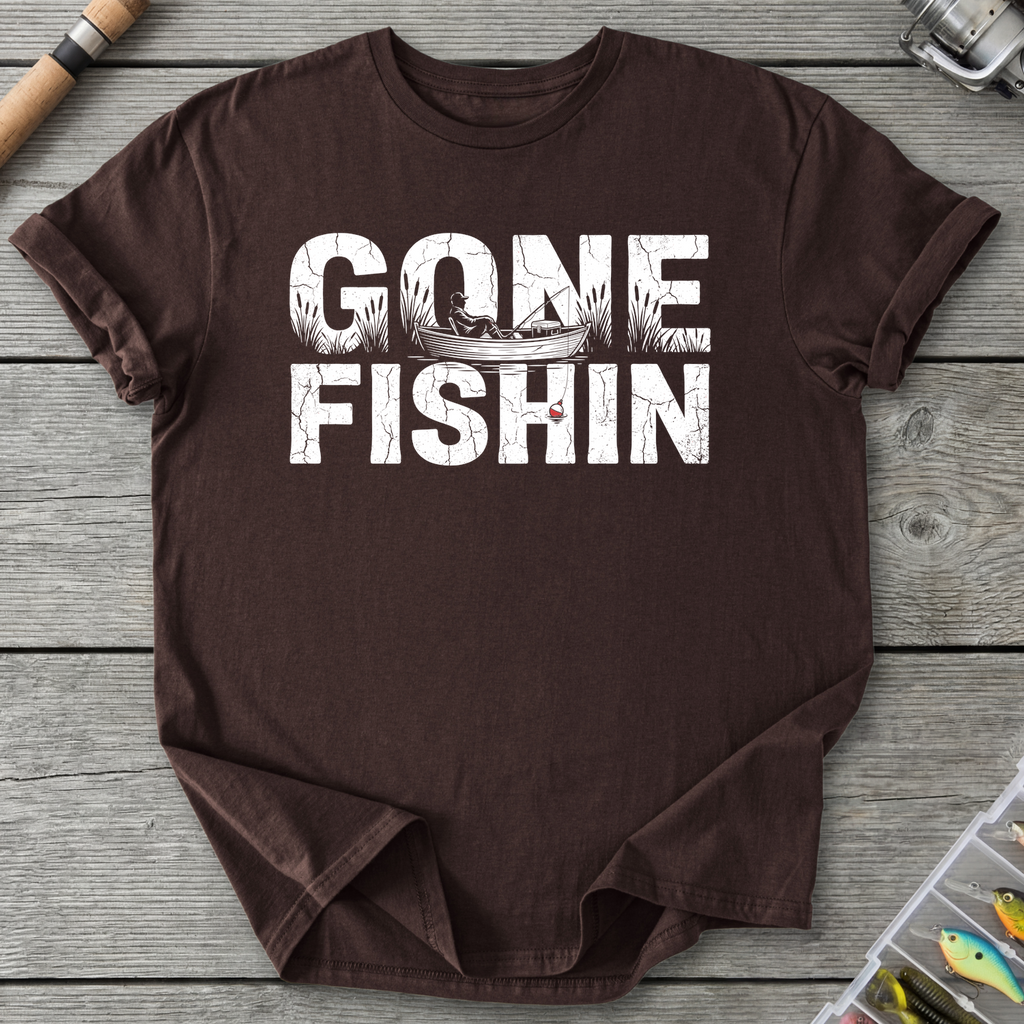 Gone Fishin Silhouette T-Shirt in Dark Chocolate | River Giants Club