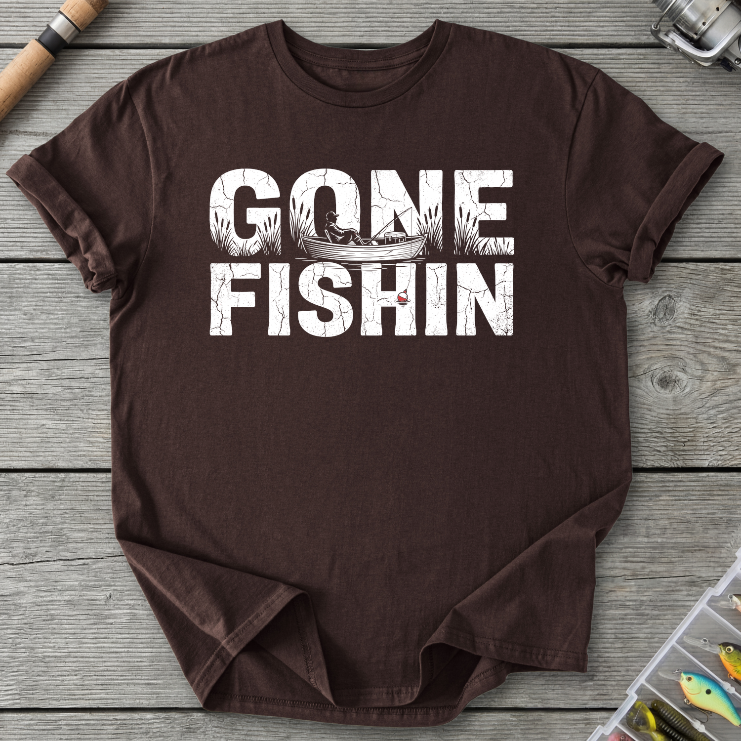 Gone Fishin Silhouette T-Shirt in Dark Chocolate | River Giants Club