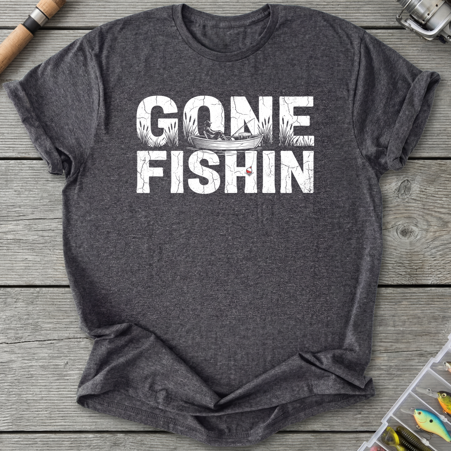 Gone Fishin Silhouette T-Shirt in Dark Heather Grey | River Giants Club