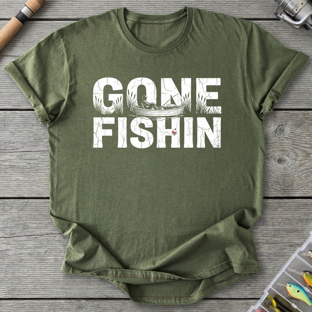 Gone Fishin Silhouette T-Shirt in Military Green | River Giants Club