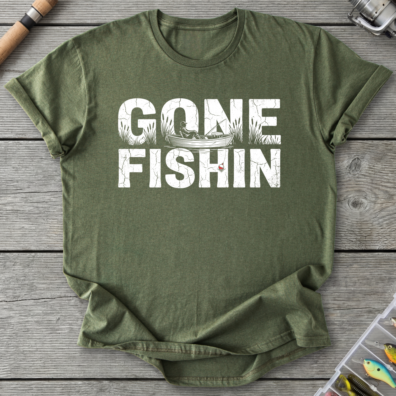 Gone Fishin Silhouette T-Shirt in Military Green | River Giants Club