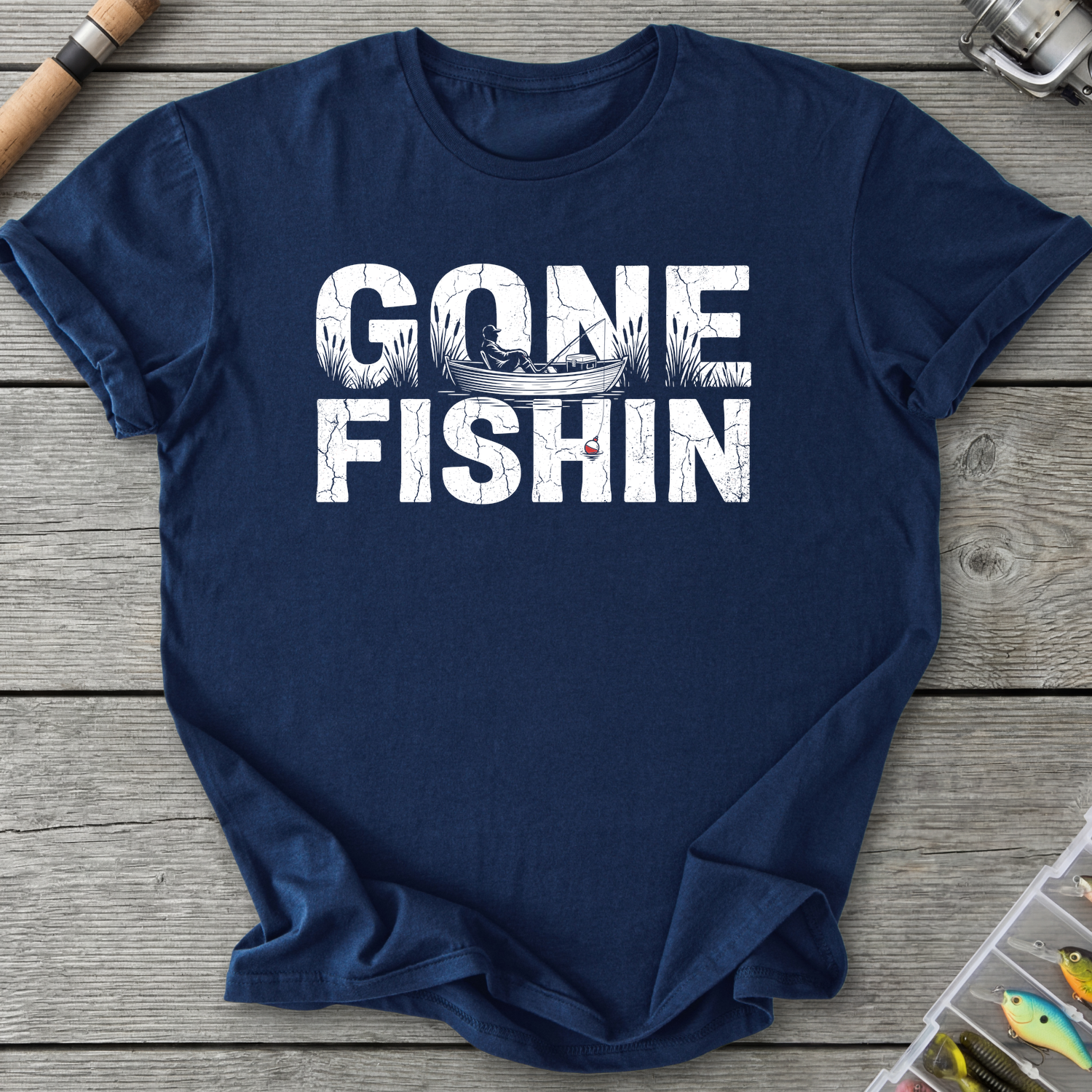 Gone Fishin Silhouette T-Shirt in Navy | River Giants Club
