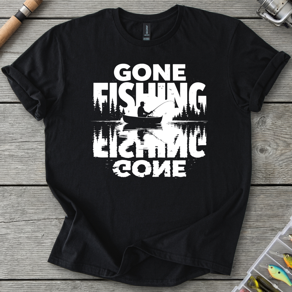 Gone Fishing Lake Reflection T-Shirt in Black | River Giants Club