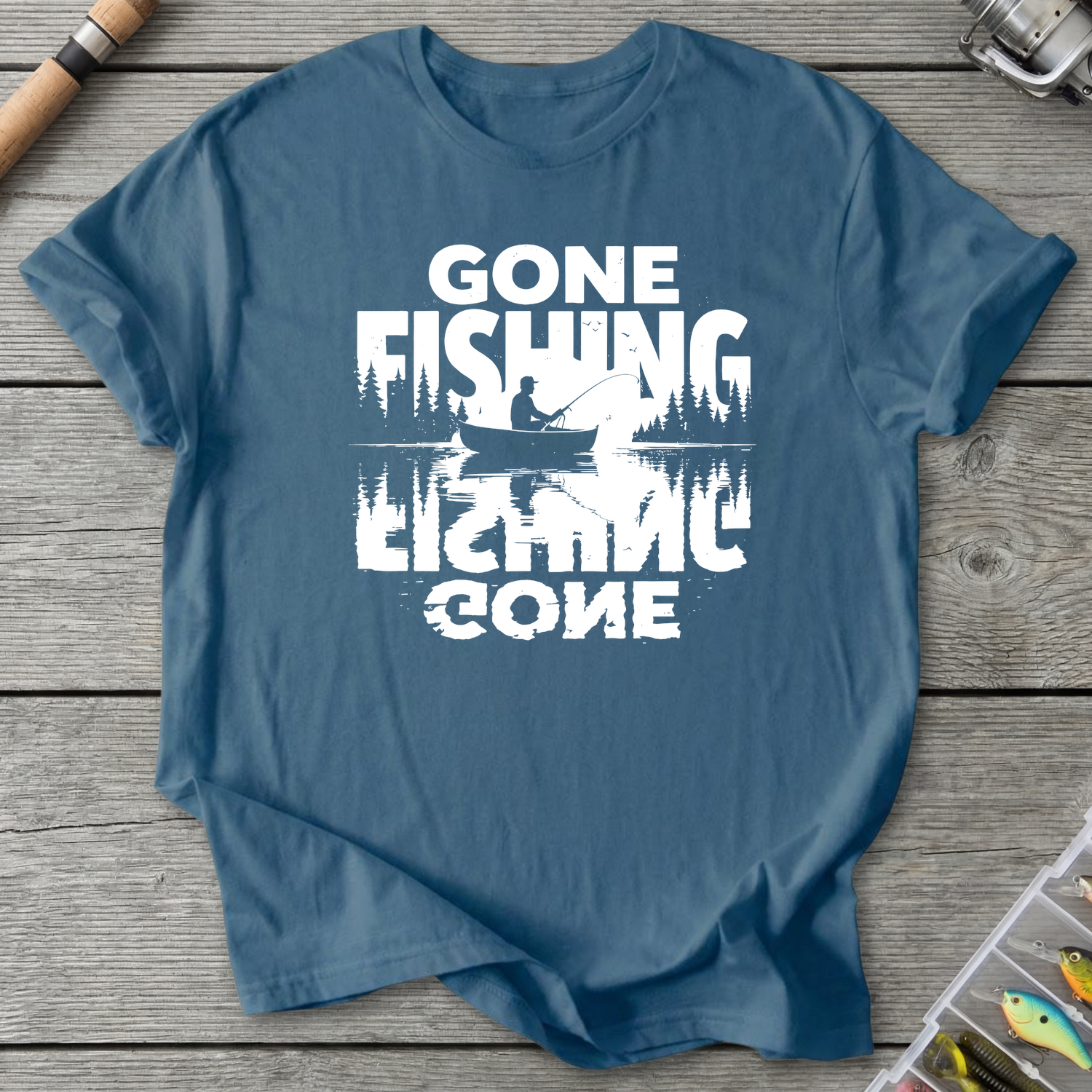 Gone Fishing Lake Reflection T-Shirt in Indigo Blue | River Giants Club